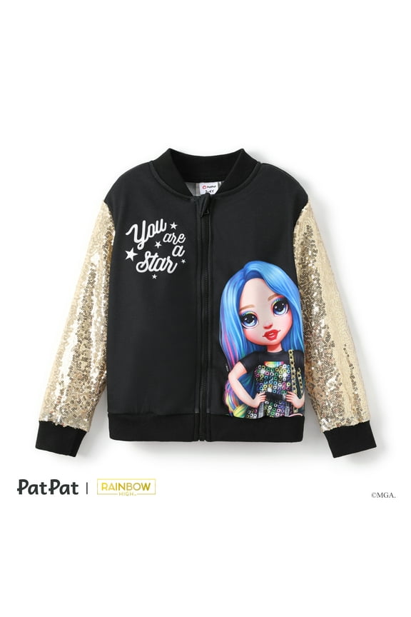 Girls Bomber Jacket Rainbow High Amaya Graphic Sequins Varsity Jacket Sizes 3-11