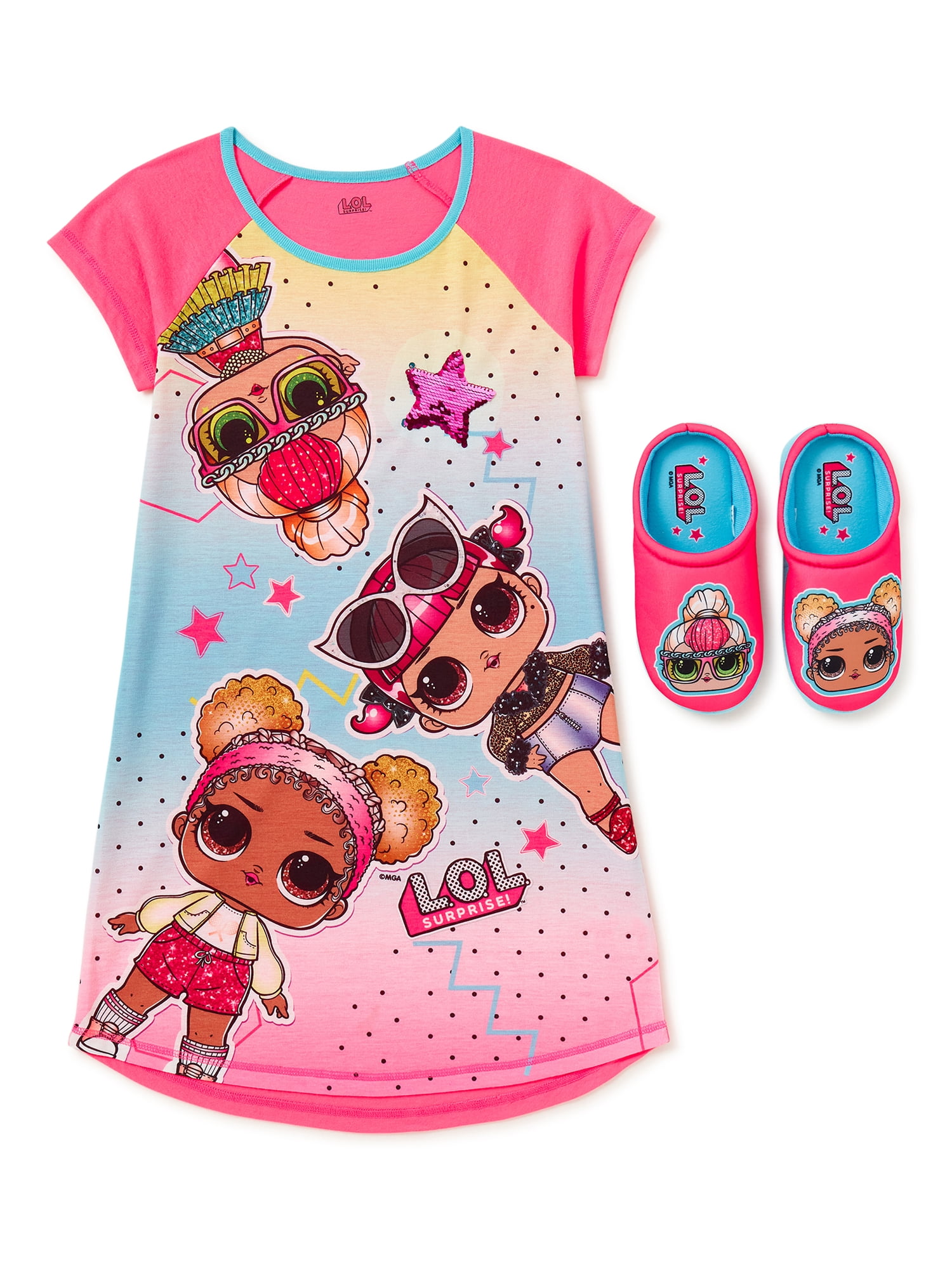 L.O.L Surprise! Girls Dorm Nightgown and Slipper Set, Sizes 4-12