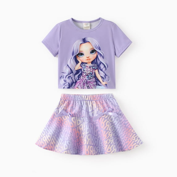 L.O.L Surprise! Girls Dresses Rainbow High Short sleeves Graphic Tee with Skirt Set for Summer Sizes 3-13