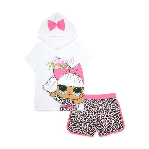 L.O.L. Surprise! Girls Hoodie T-Shirt and Shorts, 2 Piece Cosplay Outfit Set, Sizes 4-10