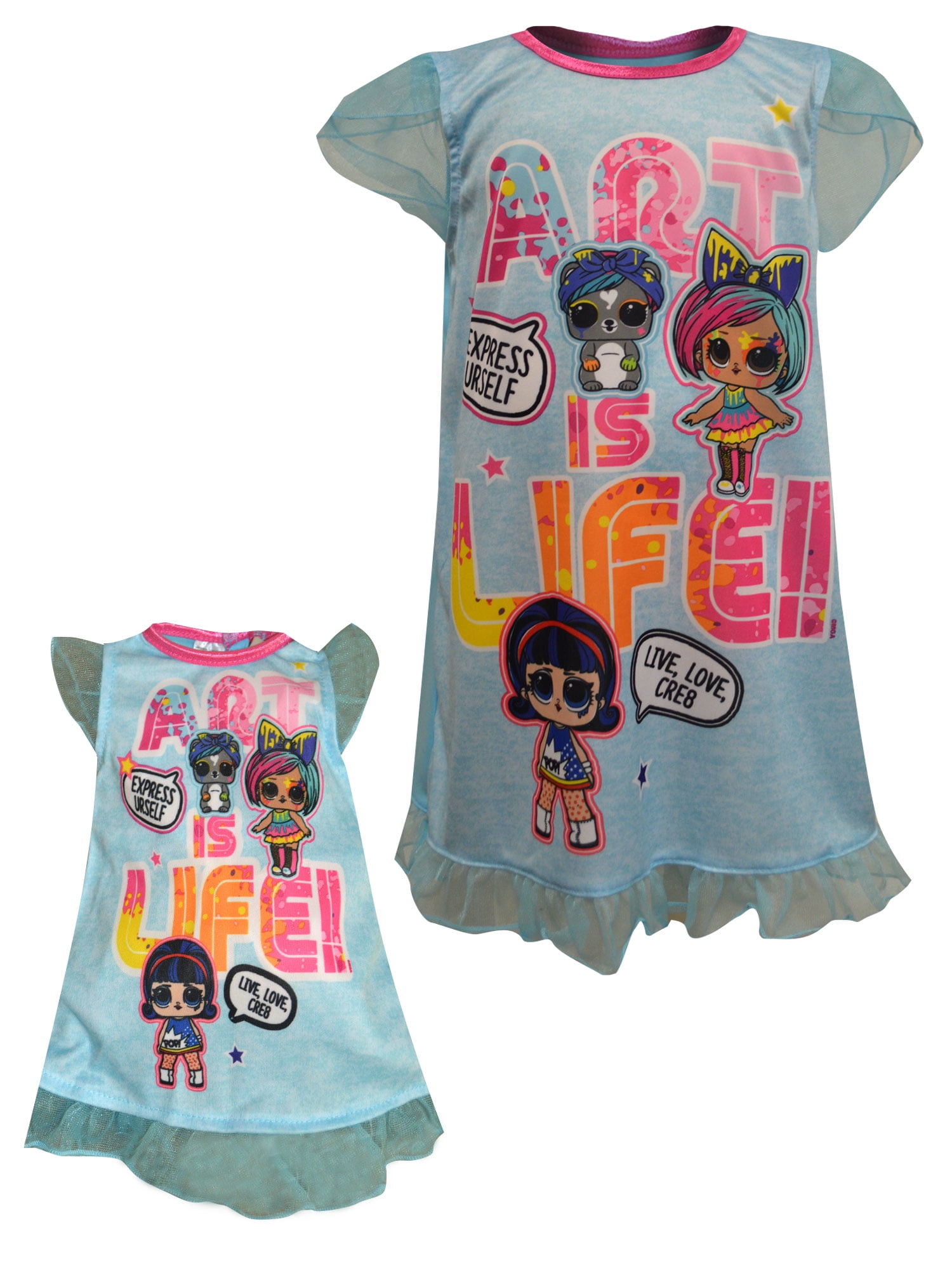 L.O.L. Surprise Girls LOL Surprise Art is Life Nightgown with Matching Doll Gown 8