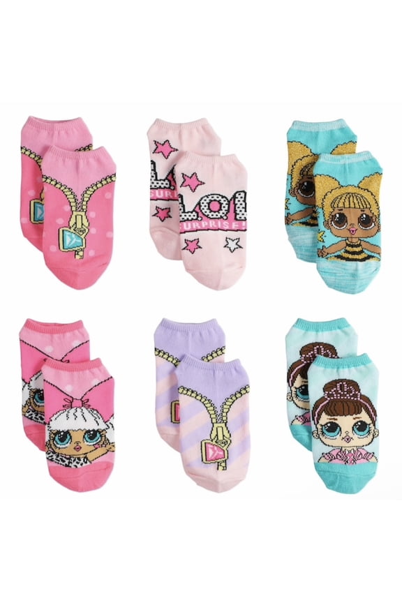 Girls' No-Shows Socks 6 Pack (Size M/L)
