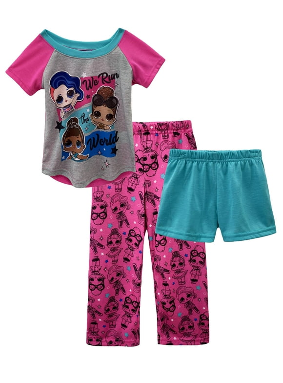 L.O.L. Surprise Girls Pajama Fun Top, Pants, Boxers 3 Pc Sleepwear, Size: 4