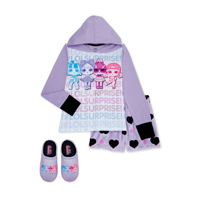 L.O.L Surprise! Girls Pajama with Cozy Plush Shorts & Slippers, Sizes 4-12
