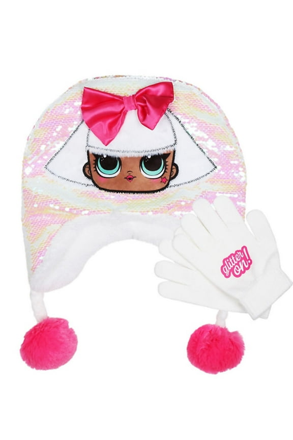 Girls' Reversible Sequin Hat and Gloves 2-Piece Set (One Size)
