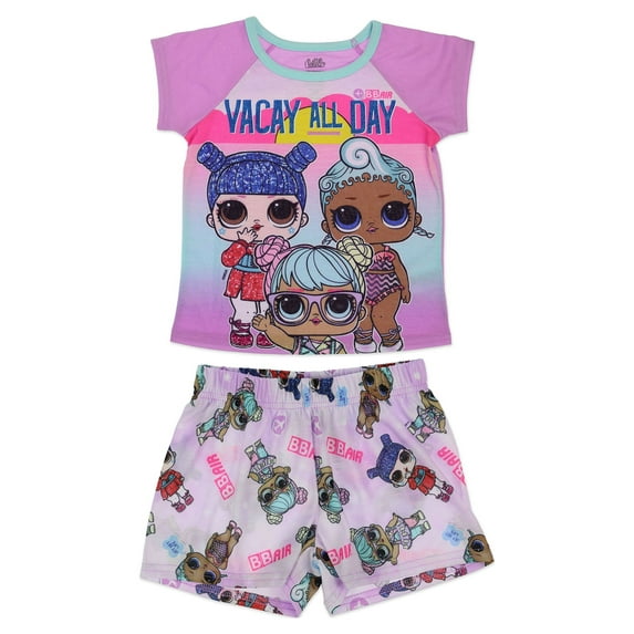 L.O.L. Surprise! Girls Short Sleeve Character Pajama Short Set, 2 Piece, Sizes 4-12