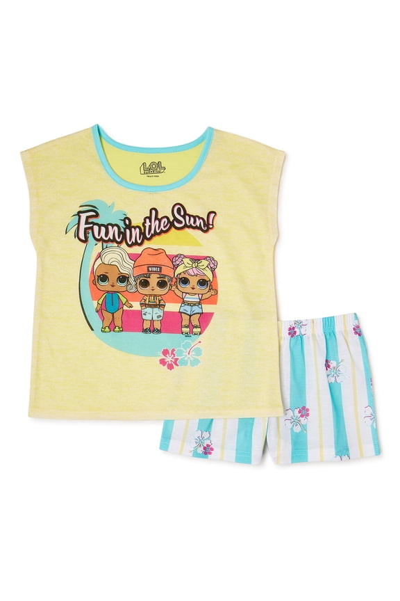 Girls Short Sleeve Sleep Shirt & Shorts, 2-Piece Pajama Set, Sizes 4-10