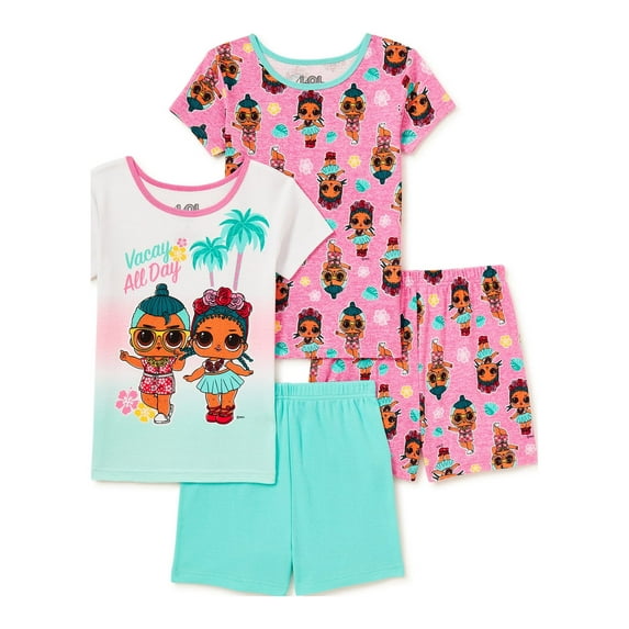 L.O.L. Surprise! Girls Sleep Shirts, Shorts and Pants, 4-Piece Pajama Set, Sizes 6-10