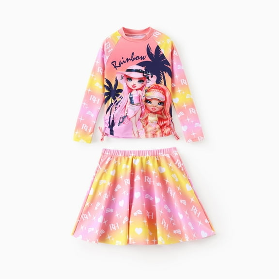 L.O.L. Surprise! Girls Swimsuit Rainbow High Rash Guard Graphic Bathing Suits for Kids Sizes 5-12