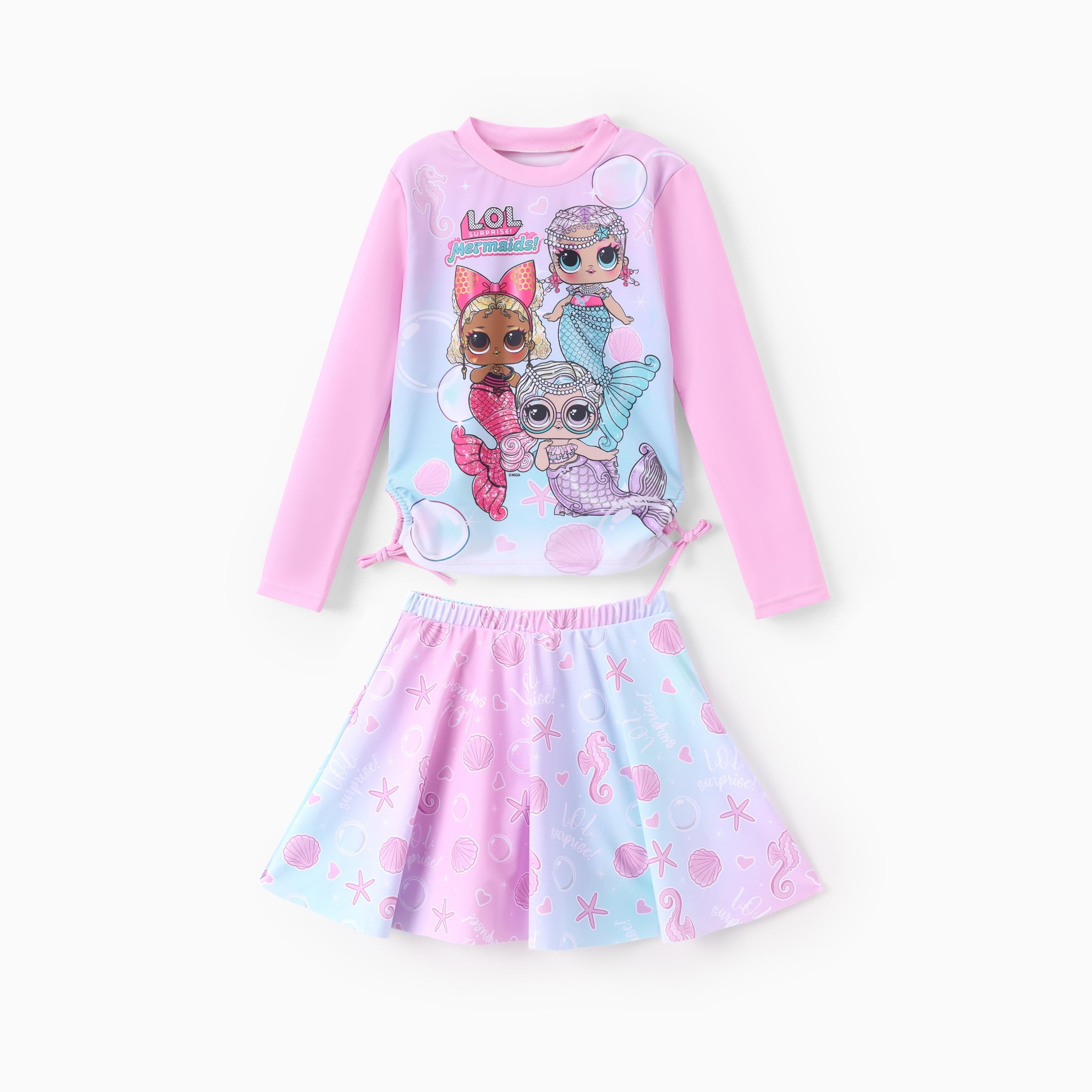 L.O.L. Surprise! Girls Swim Set, Mermaid Rash Guard and Skirt, Sizes 5 ...