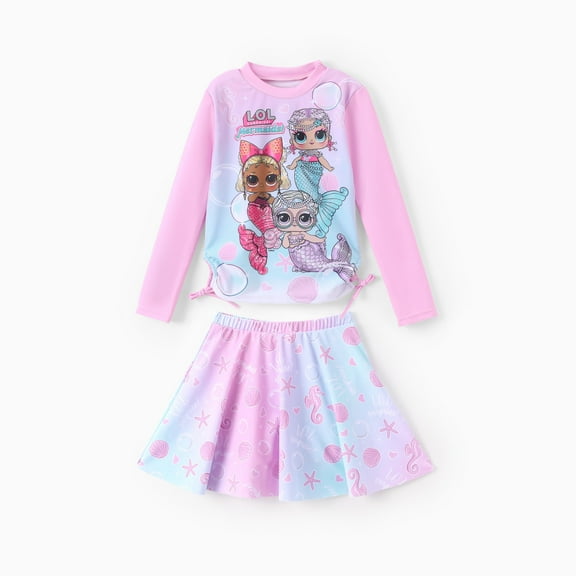 L.O.L. Surprise! Girls Swimsuit Rash Guard mermaid shell Graphic Bathing Suits for Kids Sizes 5-12