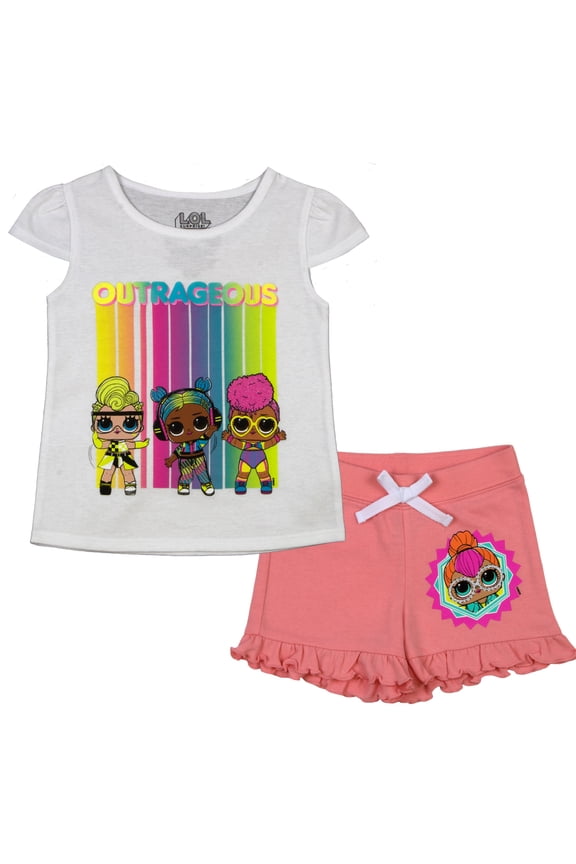 Girls T-Shirt and Shorts Set, LOL Surprise Short Sleeve Tee and Shorts Set for Girls (Sizes 4-16)