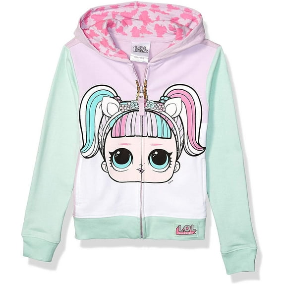 L.O.L. Surprise! Girls' The Theater Club Unicorn Big Face Zip-up Hoodie