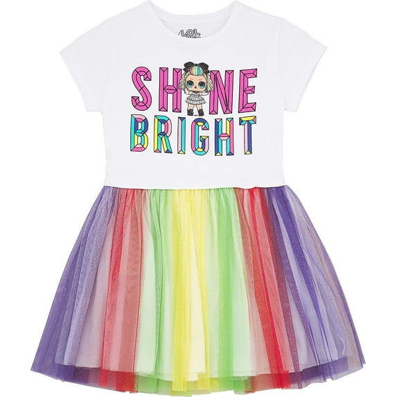 L.O.L. Surprise! Girls' Tutu Dress with Tulle Skirt XS-4/5, Shine Bright Pink Glitter