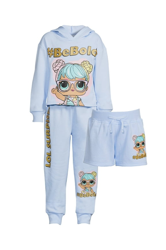 Hoodie, Jogger and Shorts Outfit Set, 3-Piece, Sizes 4-16