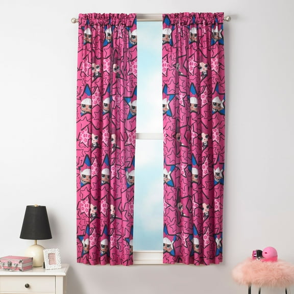 L.O.L. Surprise! Kids 2 Piece Light Filtering Bedroom Curtain Set, 63" Length, Pink
