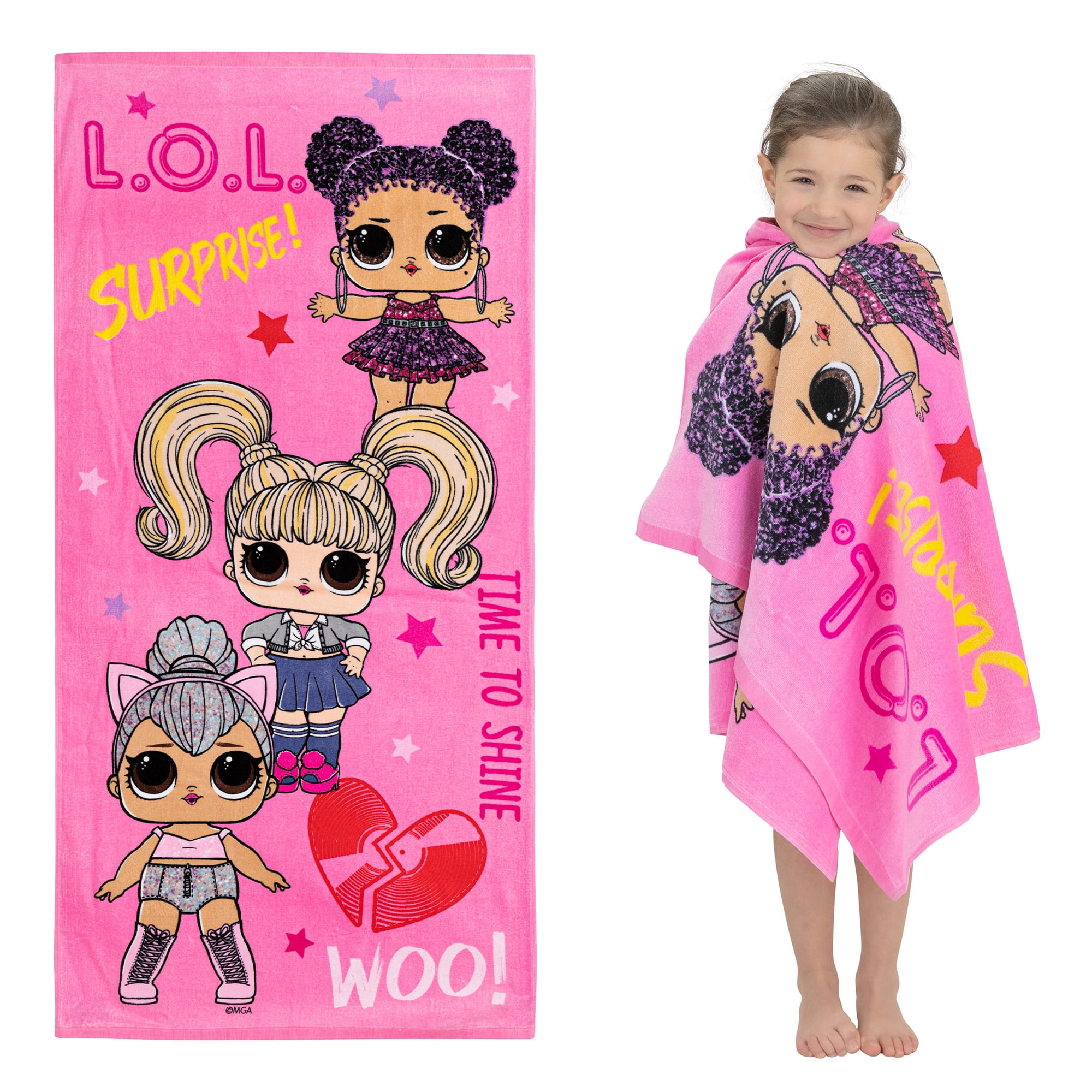 L.O.L. Surprise! Kids Super Soft Cotton Beach and Bath Towel, 28” x 58” , Pink