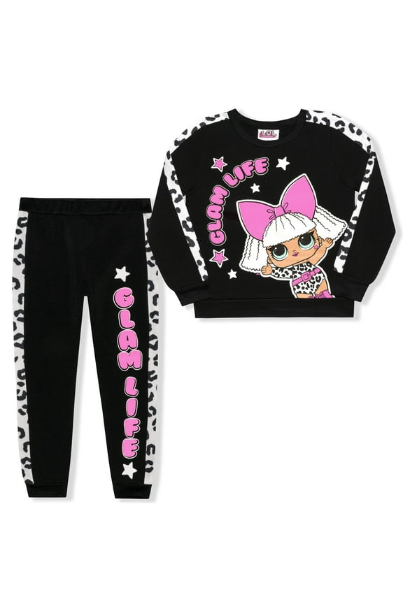 LOL Surprise Dolls, and Girls 2 Piece Crewneck Character Long Sleeve and Jogger Set, 4-6X