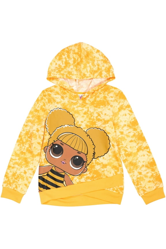 Queen Bee Little Girls French Terry Pullover Crossover Hoodie Little Kid to Big Kid
