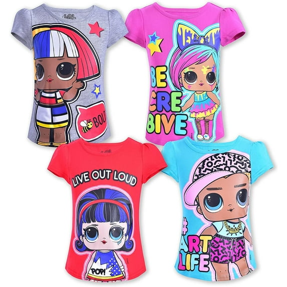 L.O.L. Surprise! Shapes, Splatters and Pop Hearts Girls 4 Pack Character Short Sleeve Tees, 8-21
