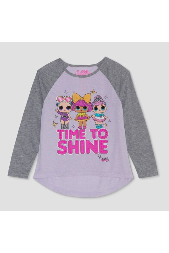 -Time To Shine - Girls' Long Sleeve Raglan Colorblock Graphic T-Shirt, Grey/Lilac -(X-Small 4/5)