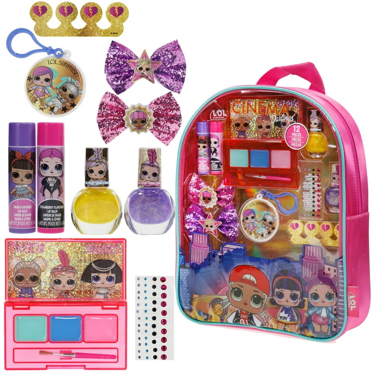 L.O.L Surprise! Townley Girl Makeup Filled Backpack Set with 10 Pieces, Including Lip Gloss, Nail Polish, Nail Stones and Keychain