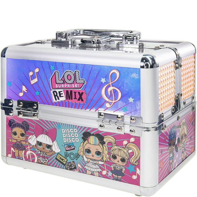 L.O.L. Surprise! Train Case Pretend Play Cosmetic Nail Lip and Hair Accessories Set for Girls, Ages 3+, By Townley Girl