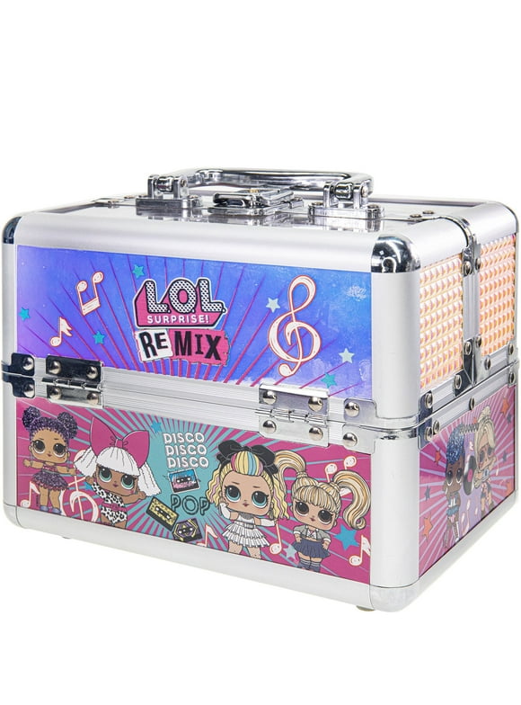 L.O.L. Surprise! Train Case Pretend Play Cosmetic Nail Lip and Hair Accessories Set for Girls, Ages 3+, By Townley Girl