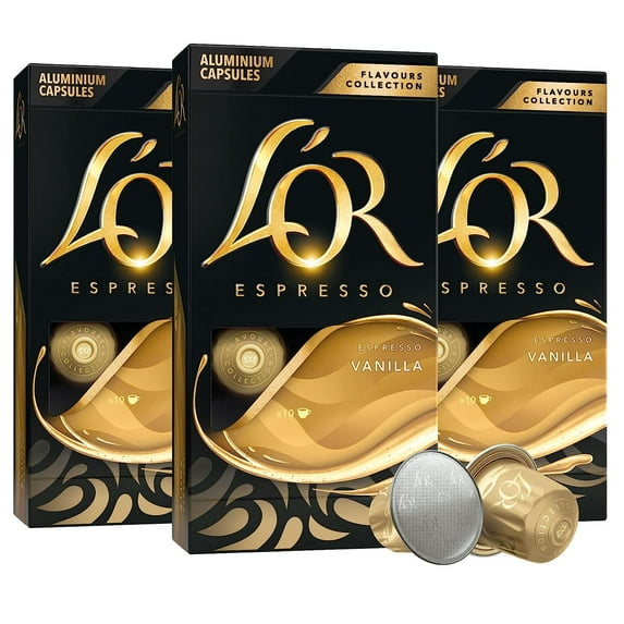 L'OR Espresso Capsules, 30 Count Vanilla, Single-Serve Aluminum Coffee Capsules Compatible with the L OR BARISTA System & Nespresso Original Machines Vanilla 10 Count (Pack of 3)
