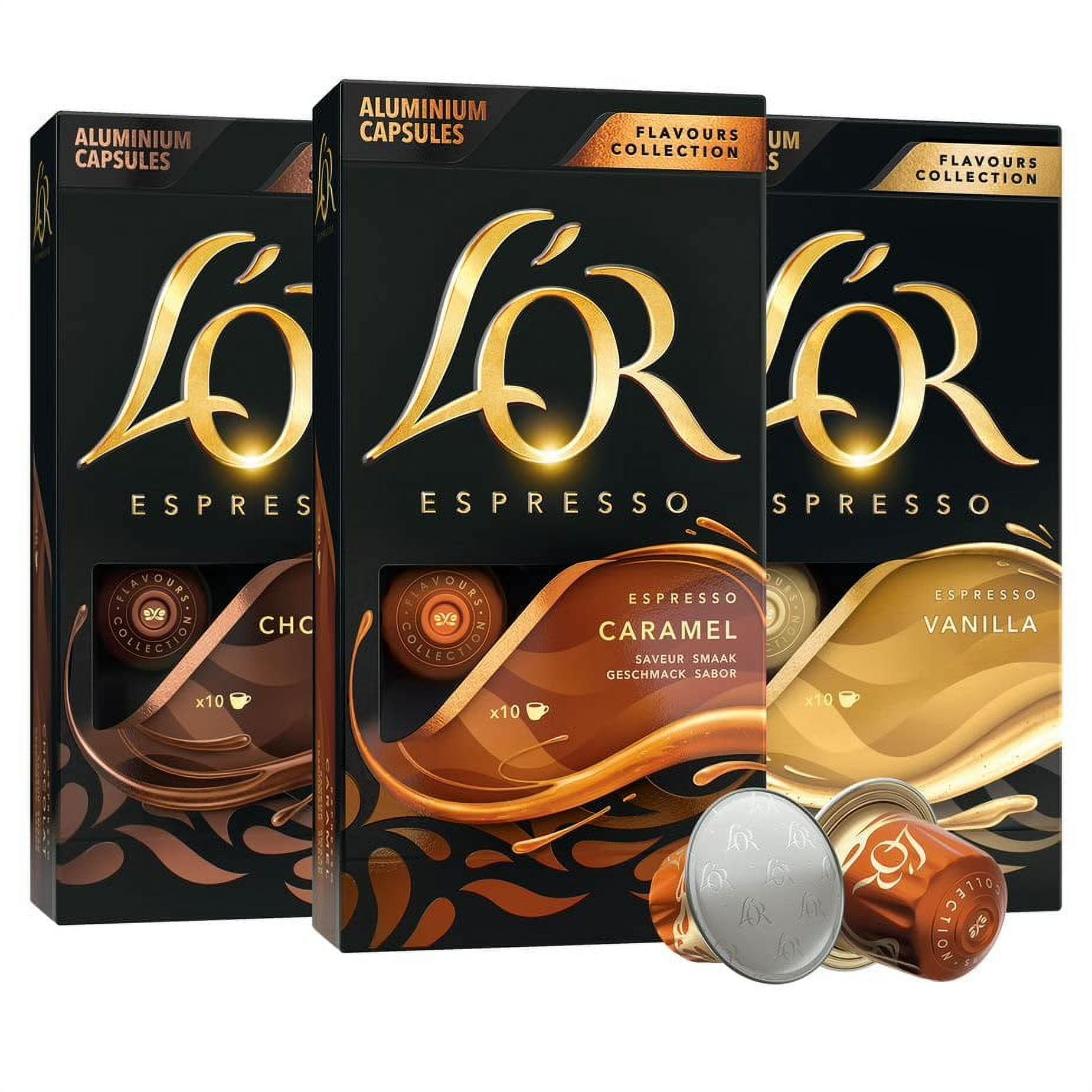 L'OR Espresso Capsules, 30 Count Variety Pack Vanilla/Chocolate/Caramel