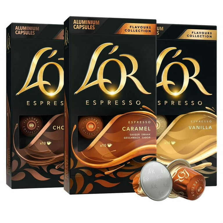 L'OR Espresso Capsules, 30 Count Variety Pack Vanilla/Chocolate/Caramel,  Single-Serve Aluminum Coffee Capsules Compatible with the L'OR BARISTA  System