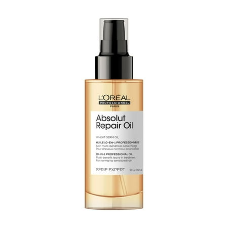 L'OREAL PROFESSIONNEL PARIS Absolut Repair Hair Oil For Dry & Damaged Hair, 90ml 10-In-1 Multi-Benefit Leave-In Hair Oil With Wheat Germ Oil