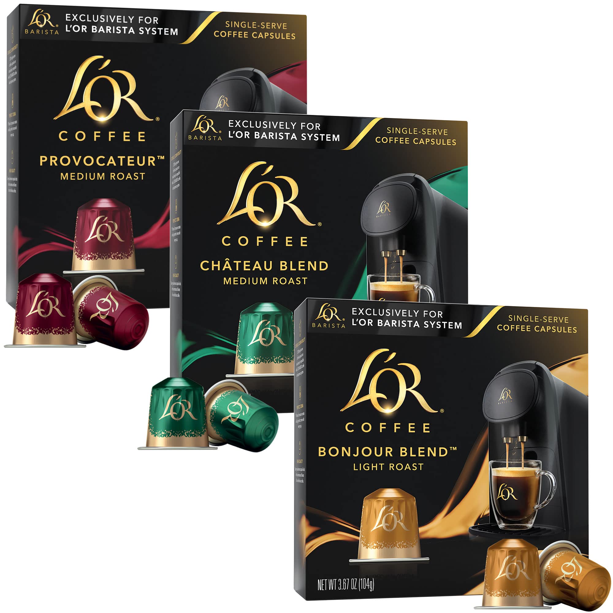 L,Or Coffee Pods, 30 Capsules Medium Light Roast Variety Pack, Single Cup Aluminum Coffee