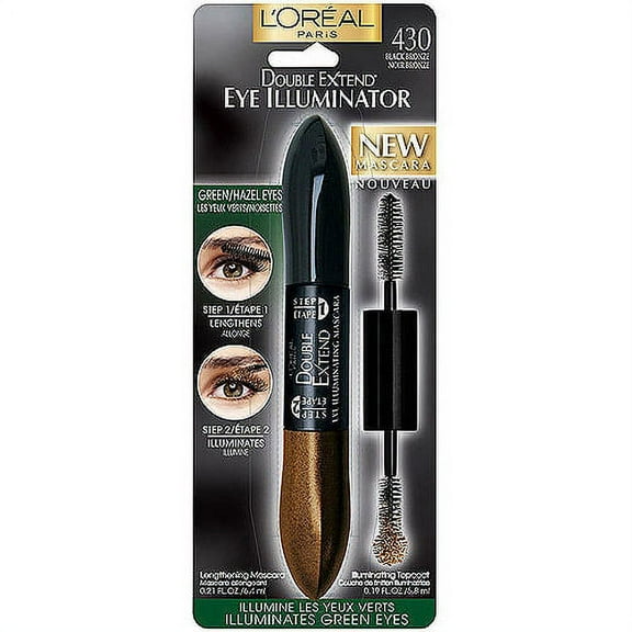 L'Oral Double Extend Eye Illuminator Mascara For Green & Hazel Eyes, 430 Black Bronze, 0.4 Fl. Oz.
