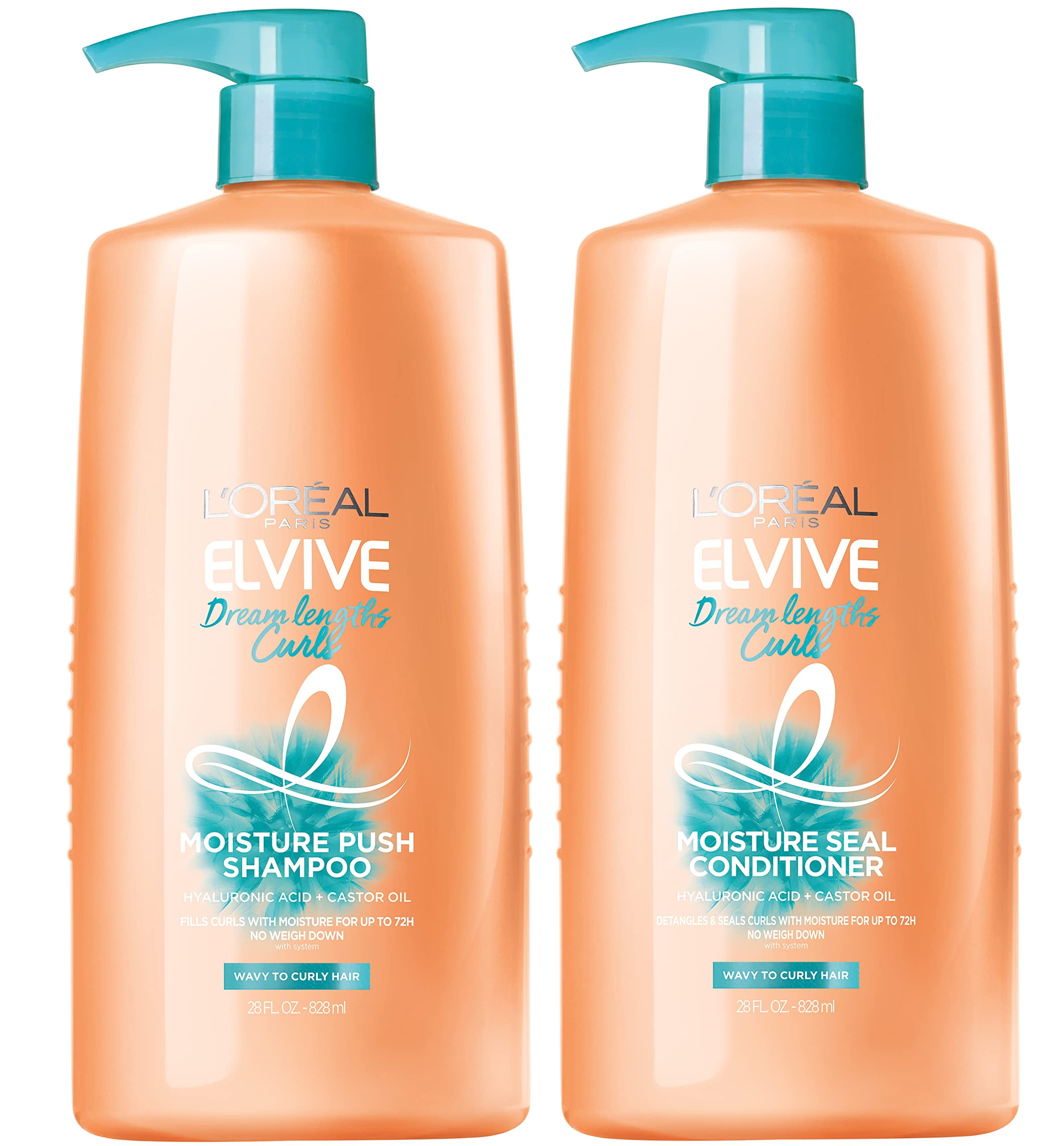 L Oreal Paris Elvive Dream Lengths Curls Shampoo And Conditioner 2Pk Paraben Free With Hyaluronic Acid And Castor Oil. Best For Wavy Hair To Curly