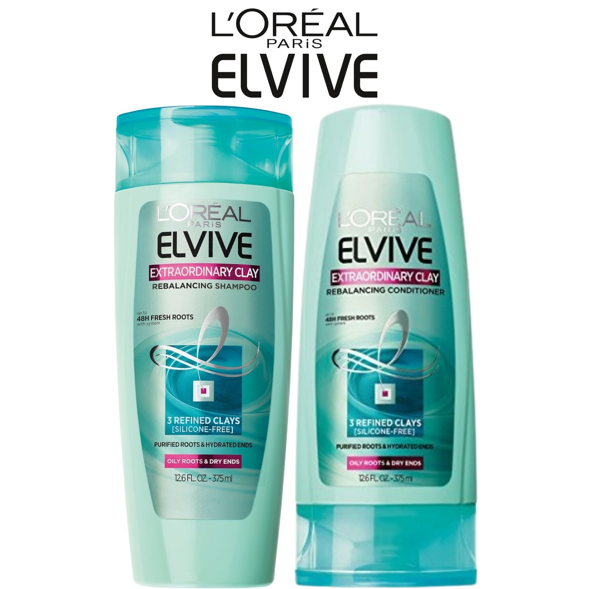L'Oréal Paris Elvive Extraordinary Clay Rebalancing Shampoo+ Conditioner Set, 2 Items per Pack