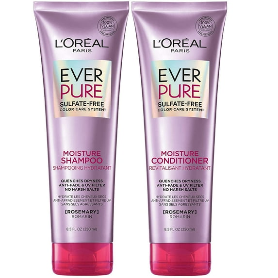 L'Oreal Paris EverPure Moisture Sulfate-Free Shampoo + Conditioner, Rosemary, 8.5 oz (SET OF 2)