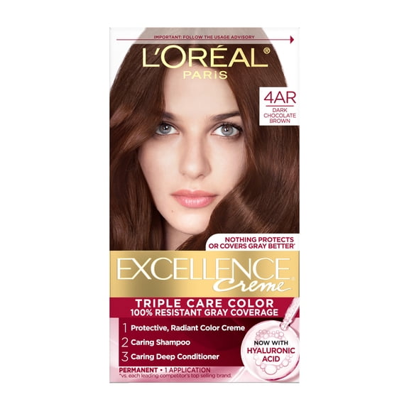 L'Oréal Paris Excellence Creme Triple Care Hair Color for Adults, 4AR Dark Chocolate Brown, 1 Kit