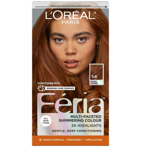 L'Oreal Paris Feria Multi-Faceted Shimmering Permanent Hair Color, 54 Spiced Copper, 1 kit