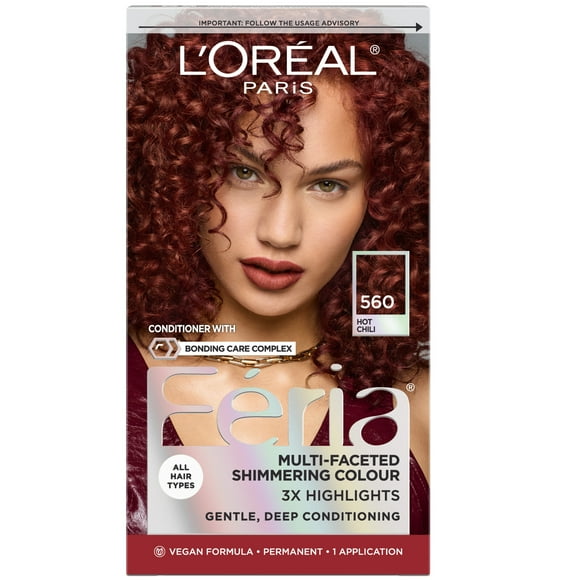 L'Oreal Paris Feria Multi-Faceted Shimmering Permanent Hair Color, 560 Hot Chili, 1 kit
