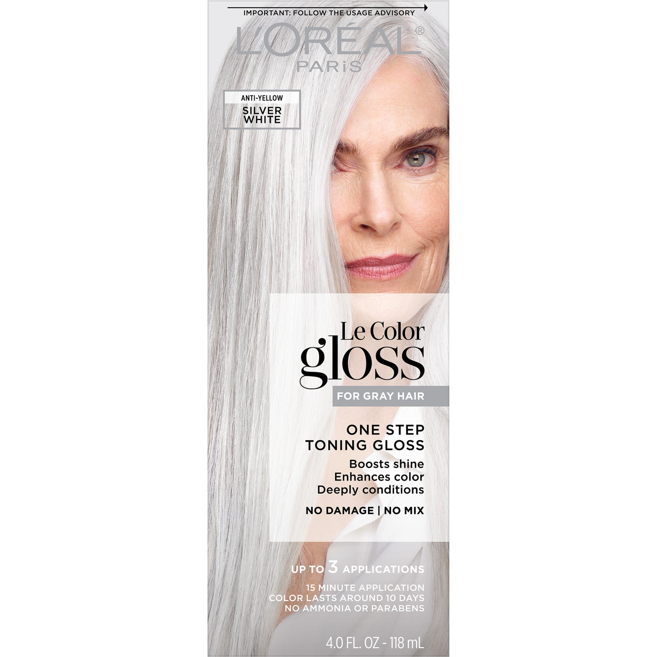 L'Oreal Paris Le Color Gloss In-Shower Toning Gloss Hair Color, Silver White, 1 Kit