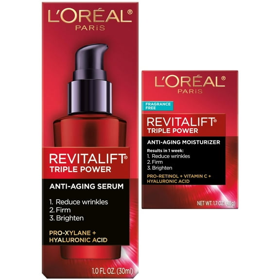 LOral Paris Revitalift Triple Power Serum & Moisturizer Bundle Anti-Aging, Wrinkle-Reducing Face Care