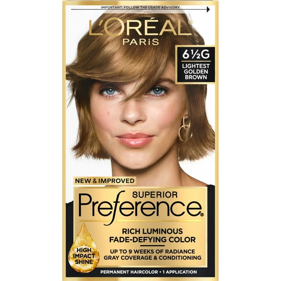 L'Oréal Paris Superior Preference Adult Permanent Hair Color, 6.5G Lightest Golden Brown, 1 Kit