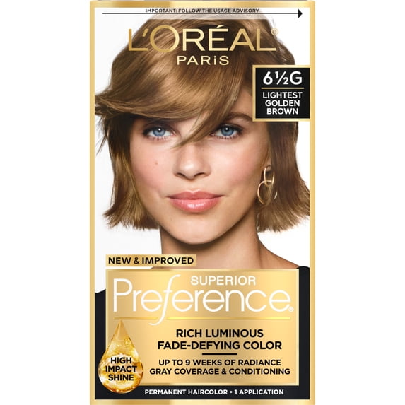 L'Oréal Paris Superior Preference Adult Permanent Hair Color, 6.5G Lightest Golden Brown, 1 Kit