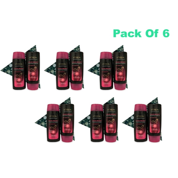L'Oreal Color Vibrancy Nourishing Shampoo & Conditioner 3 oz - Travel Size Combo Set (Pack OF 6)