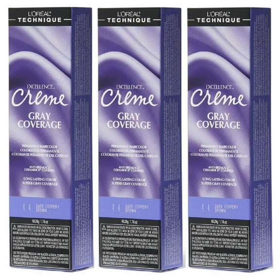 L'Oreal Excellence Creme 4.4 Dark Coppery Brown Hair Tint HC-06196 (3 Pack)