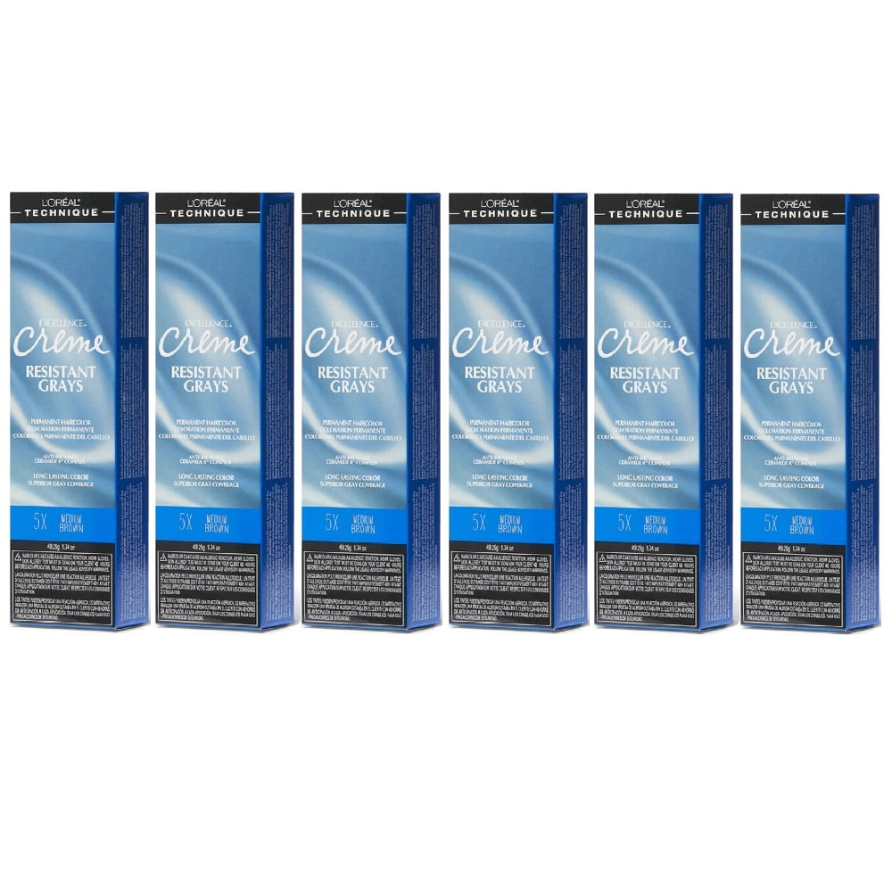L'Oreal Excellence Creme 5X Medium Brown Gray Resistant Color HC-06231 (6 Pack)