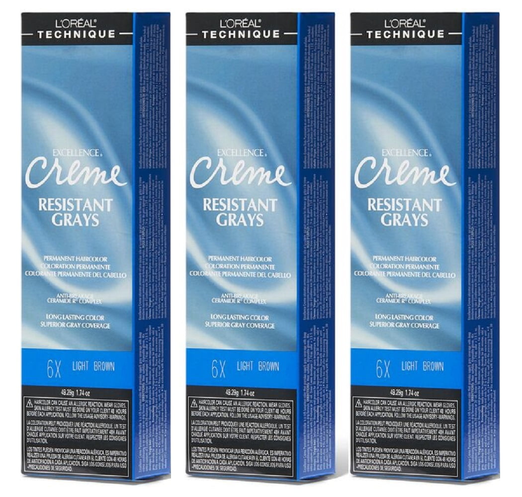 L'Oreal Excellence Creme 6X Light Brown Gray Resistant Color HC-06232 (3 Pack)