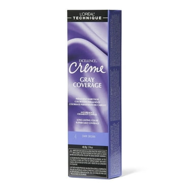 L'Oreal Excellence Creme Gray Coverage Permanent Hair Color, Dark Brown, 4, 1.74 oz
