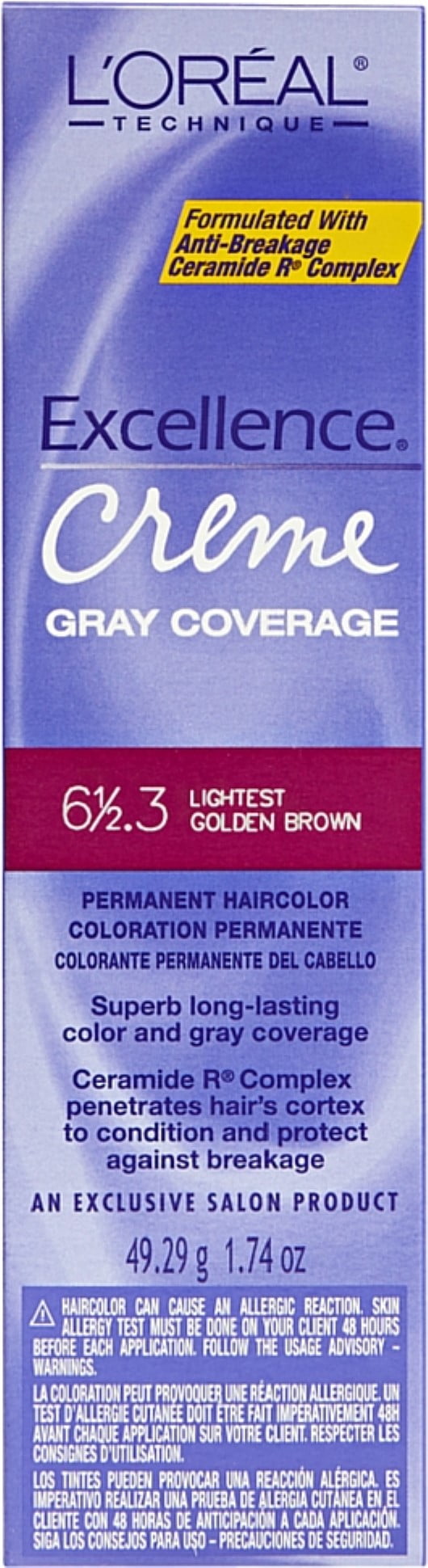 L'Oreal Excellence Creme Gray Coverage Permanent Hair Color, Lightest Golden Brown [6 1/2.3] 1.74 oz (Pack of 3)